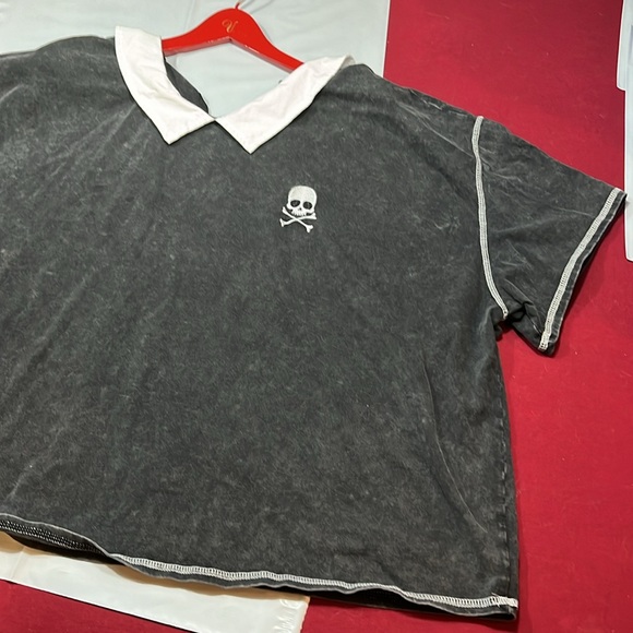 Social collision skull crossbones shirt BLACK shite collar GOTH EMO 3XL WOMENS - Picture 4 of 15